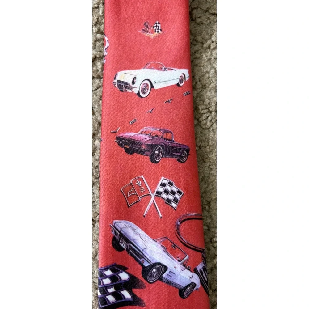 Chevrolet Chevy Corvette Ralph Marlin Neckwear Tie Red Cars Vehicle AOP USA JBHS